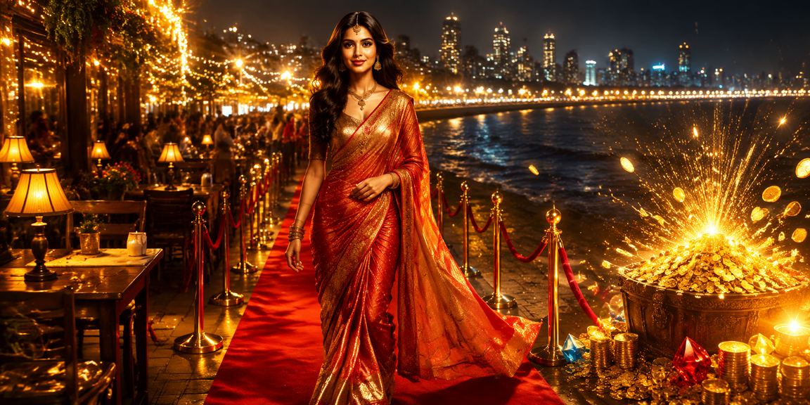 Mumbai Marine Drive with vibrant evening casino scene